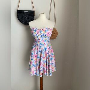 SHEIN Floral Strapless Tiered Dress, Size Small